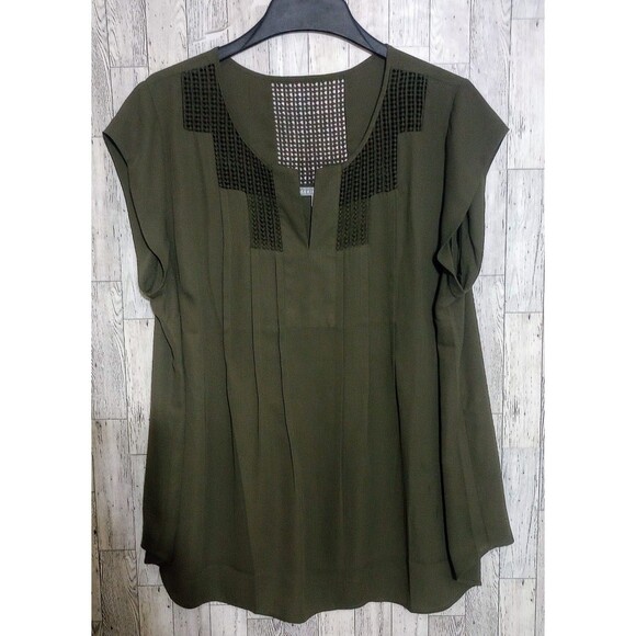 Daniel Rainn Estefany Lace Detail Split Neck Blouse Olive Green Size 3X - Picture 1 of 5